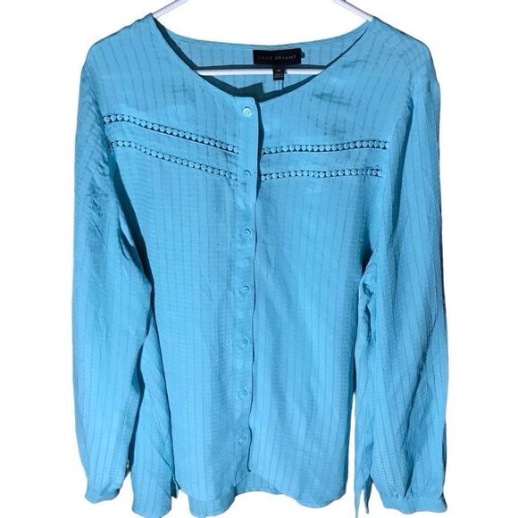 Lane Bryant Sz 18 Blue button down Blouse new with tags no gap at bust - Picture 1 of 4